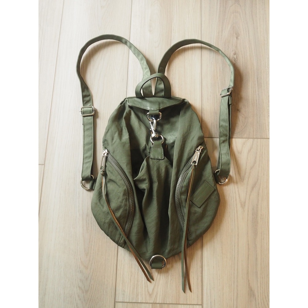 Rebecca Minkoff Julian Olive Green Nylon Backpack Gorpcore Medium Excellent - Picture 2 of 14